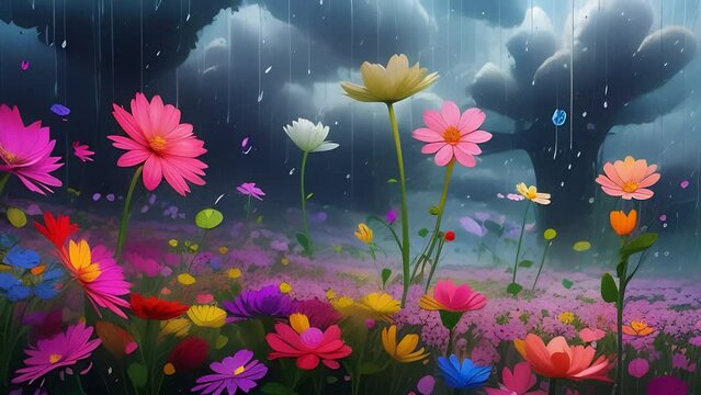 Petal Rain Depict a downpour of flower petals instead of raindrops