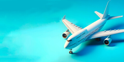 airplane on the blue background, banner with space for text