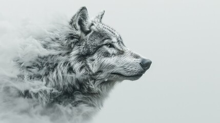 side view of a wolfs head made out of flowing smoke