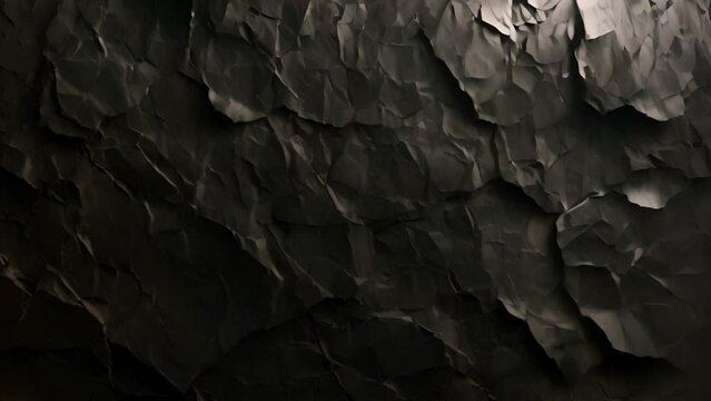 Black crumbled paper background texture. Black crumpled paper texture. Stop Motion. Seamless Looped. Grunge Paper Texture Noise Animated Stop Motion Background and Overlays. texture effect moving mp4