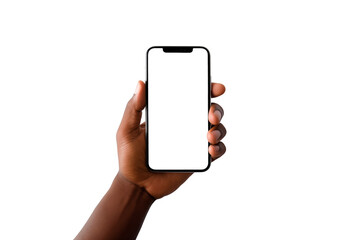 Black Person's Hand, Holding a Modern Smartphone. Transparent Background