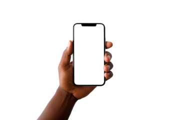 Black Person's Hand, Holding a Modern Smartphone. Transparent Background