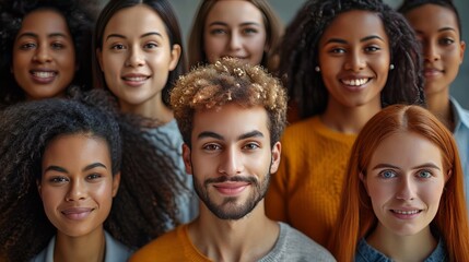 Obraz premium Many happy diverse ethnicity different young and old people group headshots in collage mosaic collection.generative ai