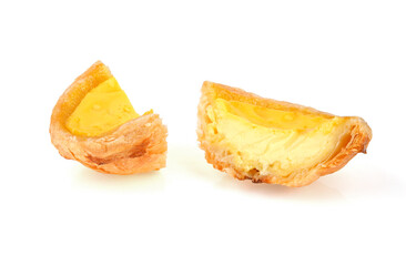 Sweet Baked Egg tart , Traditional Portuguese egg tart dessert Pasteis Pastel de nata isolated on white background