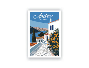 Andros, Greece. Vintage Travel Posters. Famous Tourist Destinations Posters Art Prints Wall Art and Print Set Abstract Travel for Hikers Campers Living Room Decor
