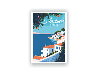 Andros, Greece. Vintage Travel Posters. Famous Tourist Destinations Posters Art Prints Wall Art and Print Set Abstract Travel for Hikers Campers Living Room Decor
