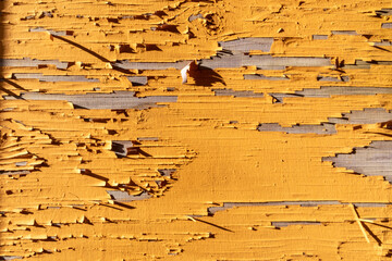 pattern of peeling yellow painted old wooden wall symbolizing grunge feeling