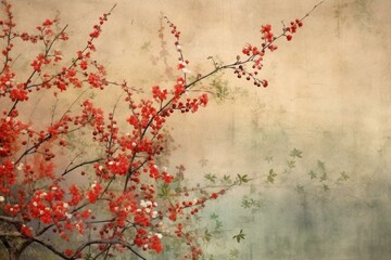 Textured background with numerous ethereal small flowers, Chinese floral painting style. Generative AI