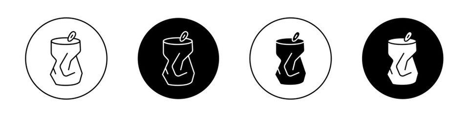 Empty can soda icon. crush beer can vector logo symbol in black filled and outlined style. - obrazy, fototapety, plakaty