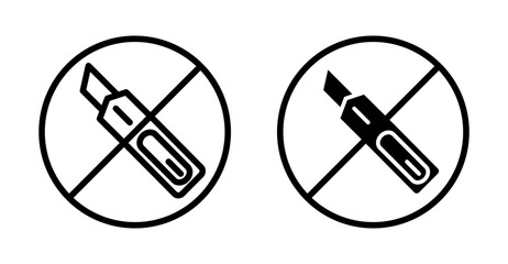 Do not cut icon set. ban cutter vector logo symbol in black filled and outlined style. danger knife use icon.