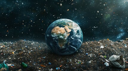 Planet earth made of trash and garbage. View from space to earth. The problem of environmental pollution