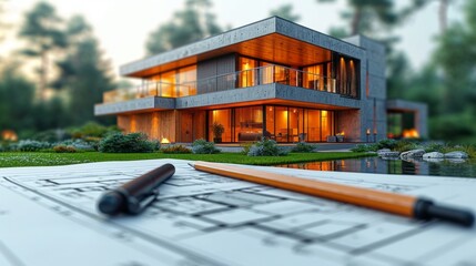 Fototapeta premium Architecht drawing a sketch for a new house generative ai