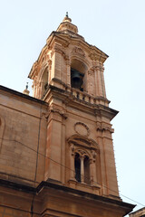 Fototapeta na wymiar Belfry of Stella Maris Church (or Church of Our Lady Star of the Sea) in Sliema, Malta