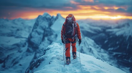 Expert Mountain Guide Leading the Way: Navigating a Challenging Ice-Covered Mountain Terrain on a Climbing Expedition