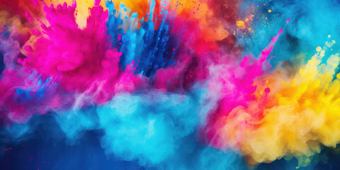 Fototapeta na wymiar Explosive Burst of Vibrant Powders: Abstract Clouds of Colourful Smoke Paint Exploding in a Creative Fantasy of Energy and Motion on a Black Background.