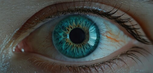  a close up of a person's eye with a blue and green eyeball in the center of the iris of the eye and the iris of the eye. - obrazy, fototapety, plakaty
