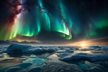 Naklejka premium Abstract auroras shimmering in a cosmic sea