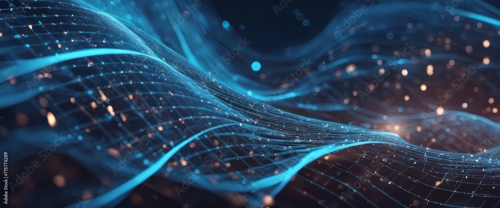 Wall mural wave of particles. abstract blue geometric background. big data visualization. data technology abstr