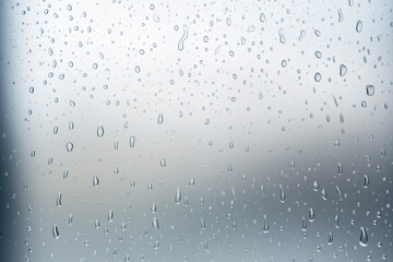 Close-up photograph capturing pristine water droplets delicately resting on a clear glass surface, creating a serene and reflective composition.