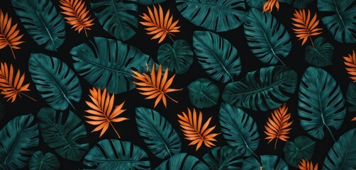  a group of orange and green leaves on a black background with orange and green leaves on the left side of the image and a green and orange leaf on the right side of the right side of the.