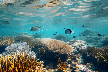 Naklejka na ściany i meble Unterwasserzauber: Great Barrier Reef in all seiner natürlichen Pracht, eine faszinierende Reise durch das farbenfrohe Meeresparadies der Riffbiodiversität