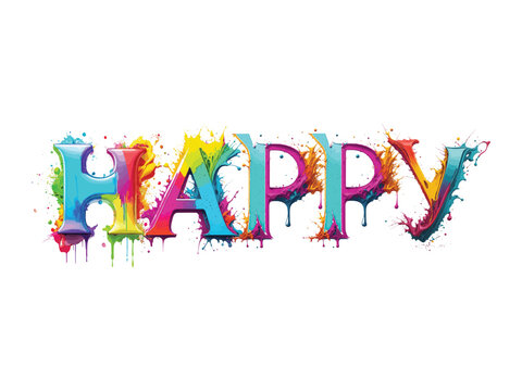 happy birthday text Rainbow splash paint on white background, letter h, a, p, p, y