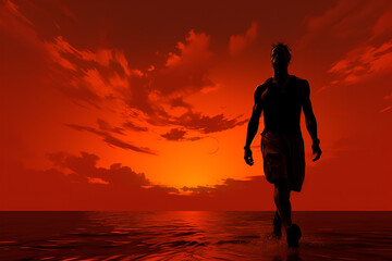 illustration of man walking on water.