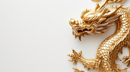 2024 happy Chinese new year celebration concept on white background with copy space.Abstract Art with oriental golden Dragon sign.Year of the gold dragon.