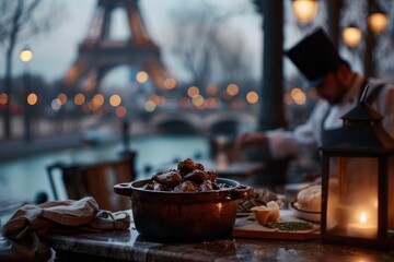 Savor the Essence of France: Delight in the Timeless Flavor of Coq au Vin, a French Culinary Masterpiece with Chicken Braised in Red Wine, Mushrooms, Onions, and Bacon.

