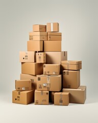 Fototapeta premium Stack of cardboard boxes on a light background. 3d rendering.