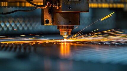 Technology for spark flat steel sheet production and industrial laser cutting, Generative AI. - obrazy, fototapety, plakaty