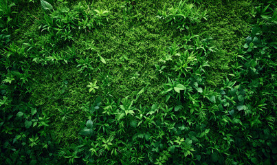 Obraz premium Leaves, environment and sustainability mockup of plant wall for background, wallpaper and design. Green beauty, lush and natural backdrop with copyspace for ecology, eco friendly or carbon footprint