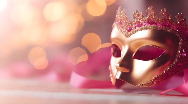 Photo of elegant and delicate mask over bokeh background.