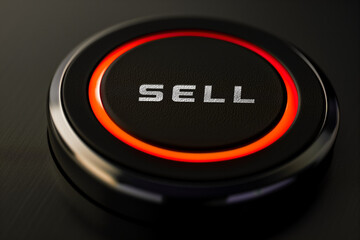 Red illuminated sell button, representing urgent stock market trades