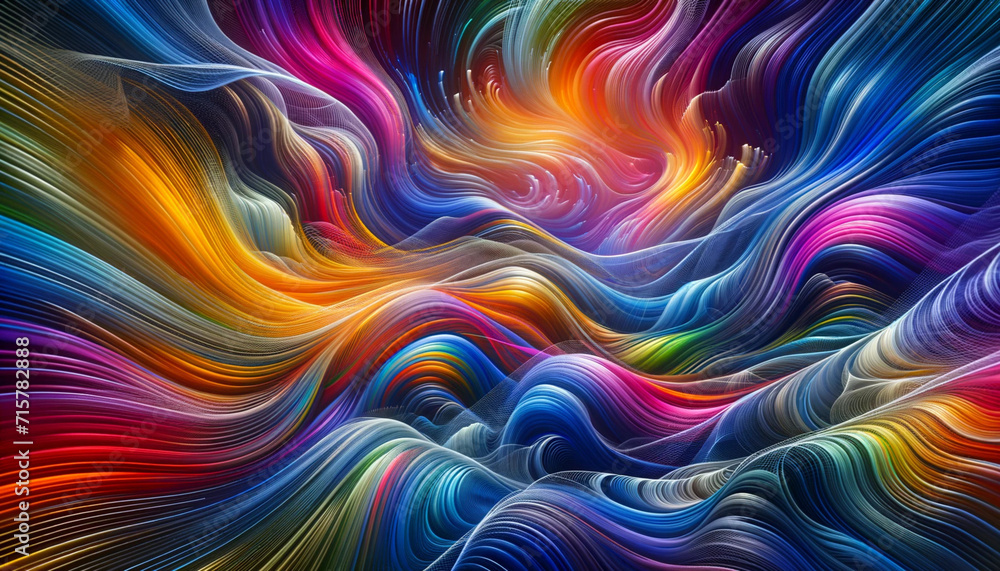 Poster abstract with a background of colorful waves flowing and intertwining in a vibrant and dynamic compo