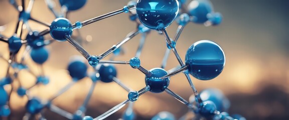 yaluronic acid molecules. Hydrated chemicals, molecular structure and blue spherical molecule