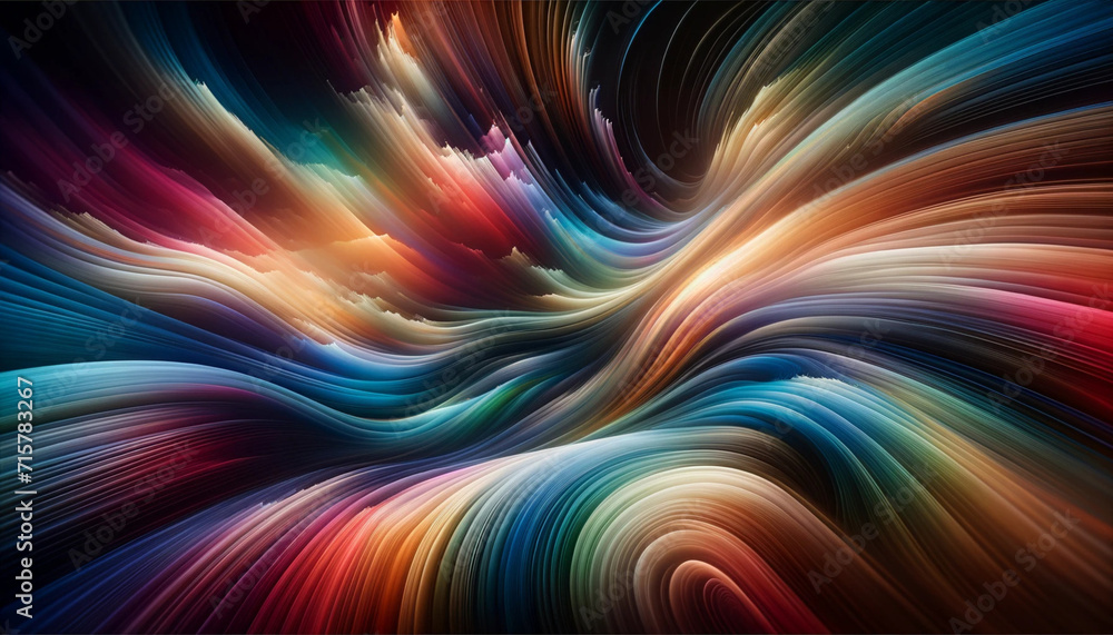 Poster abstract featuring a spectrum of colors in a dynamic, abstract fractal background
