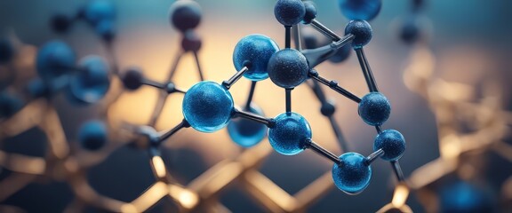 yaluronic acid molecules. Hydrated chemicals, molecular structure and blue spherical molecule