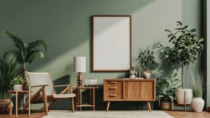 beautiful interior design furniture with mockup poster artwork with border frame interior house template for your design clean minimalist style decoration home interior background ideas - obrazy, fototapety, plakaty
