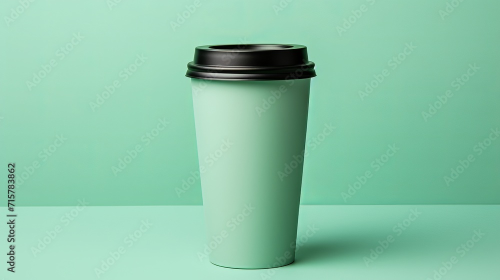 Aufkleber trendy color coffee cup mockup on solid background with space for custom design or text