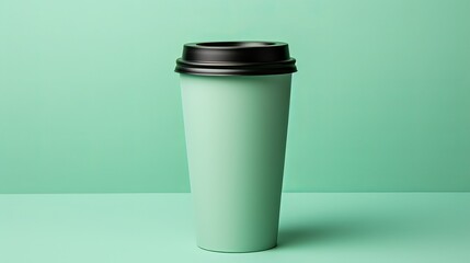 Trendy color coffee cup mockup on solid background with space for custom design or text