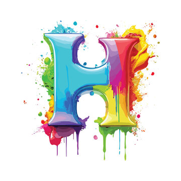 Realistic H letter with color splash on white background, rainbow splash, abstract watercolor splashes