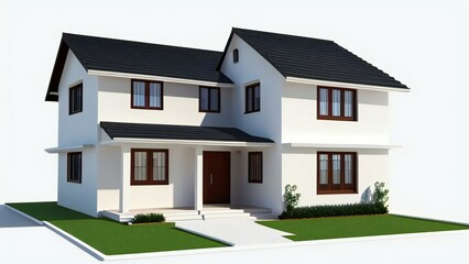 Fototapeta na wymiar 3d rendering of modern cozy house isolated on white background, Real estate concept.
