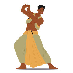 Obraz premium Graceful And Expressive Indian Male Dancer Captivates With Intricate Footwork, Fluid Hand Gestures, And Vibrant Costume