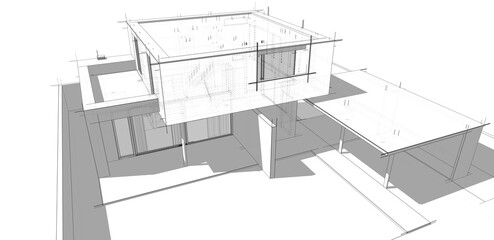 architectural drawings 3d illustration