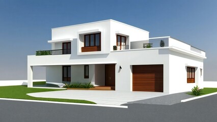 Architecture of 3d rendering modern house on white background. 3d illustration. concept for real estate or property