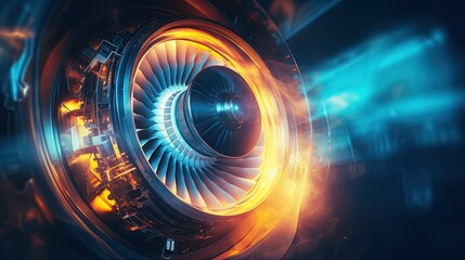 Glowing jet engine of a jet plane, close-up