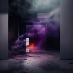 Dark street, abstract dark purple background, The concrete floor and studio room with smoke float up the interior texture for display products sport garage mood lighting Generative AI