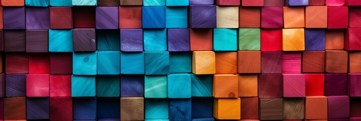 Vibrant arrangement of colorful wooden blocks as wide format background