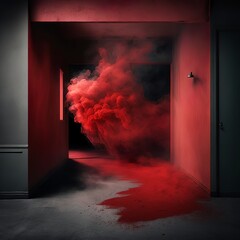 Dark street, abstract dark red background, The concrete floor and studio room with smoke float up the interior texture for display products sport garage mood lighting Generative AI